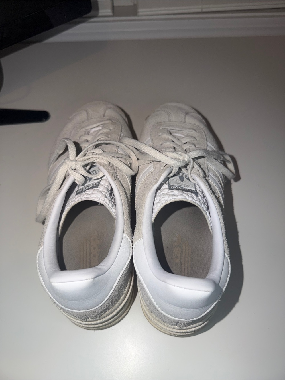 adidas Gazelle Bold Platform Sneakers - White/Light Gray Suede - Picture 8 of 14